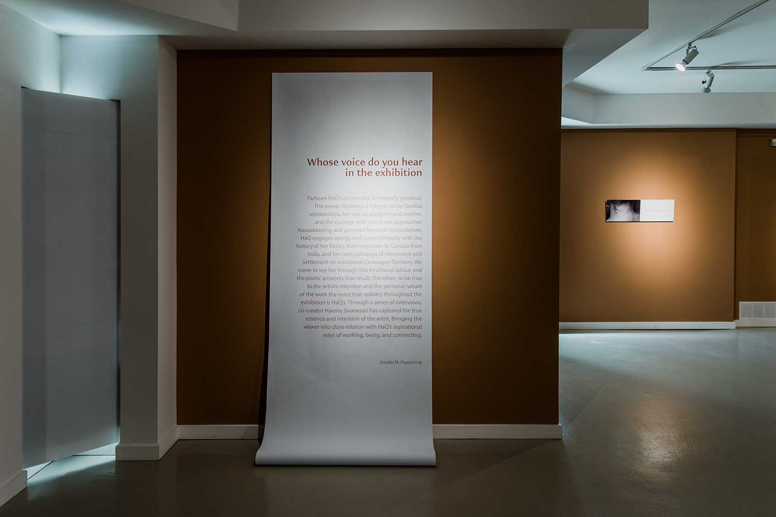 Parchment that reads "what voices do you hear in the exhibition."