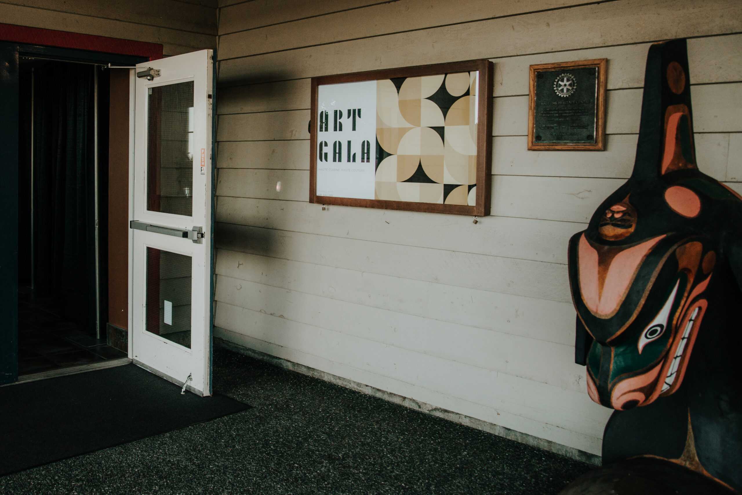 The door at the Maritime Heritage Centre with the Art Gala sign